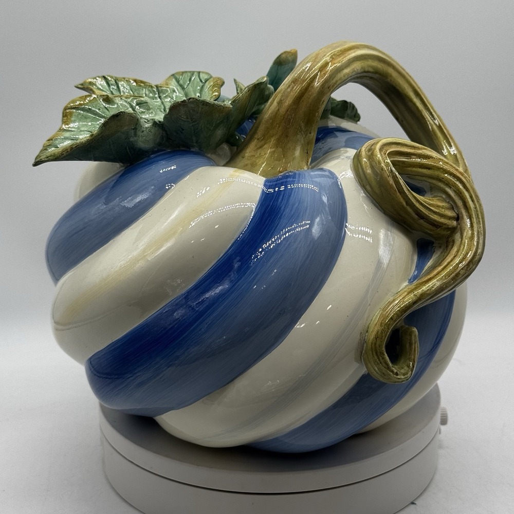 Mackenzie Childs ROYAL SWIRL TWISTED STEM PUMPKIN A Beautiful Fall Gourd Blue